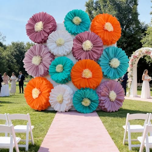 Image of Chunful 5 Pcs 30'' 24'' Giant Boho Tissue Paper Flowers Decoration Handcrafted Large Crepe Hanging Tissue Flower Paper Pom Pom for Baby Shower Birthday Bachelorette Wedding Bridal Shower Party Nursery
