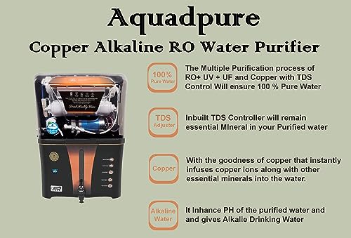 Image of Aquadpure Copper +Alkaline RO Water Purifier with RO, UV, UF, TDS Adjuster 12L | 8 Stage Purification | Suitable for all type water supply (Covered) (A99 Secure TRN C+A)
