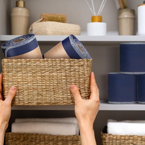Image of FuWeave 60 Pack Reusable Toilet Paper No Tear Bidet Towels, Navy Blue | Washable 11.8 inch x 4.3 inch Cotton Flannel Family Cloth Wipes with Snaps, Paperless Roll for Bathroom, Travel, Cleaning and Drying