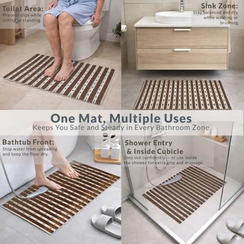 Image of HOMEZE TPE Anti-Slip Shower Mat - Elevate Your Bathing Experience | Strong Suction Grips & Drain Holes | Anti-Skid Bath Mat for Elderly | Premium Bathtub & Shower Area Mat (68x38 cm)