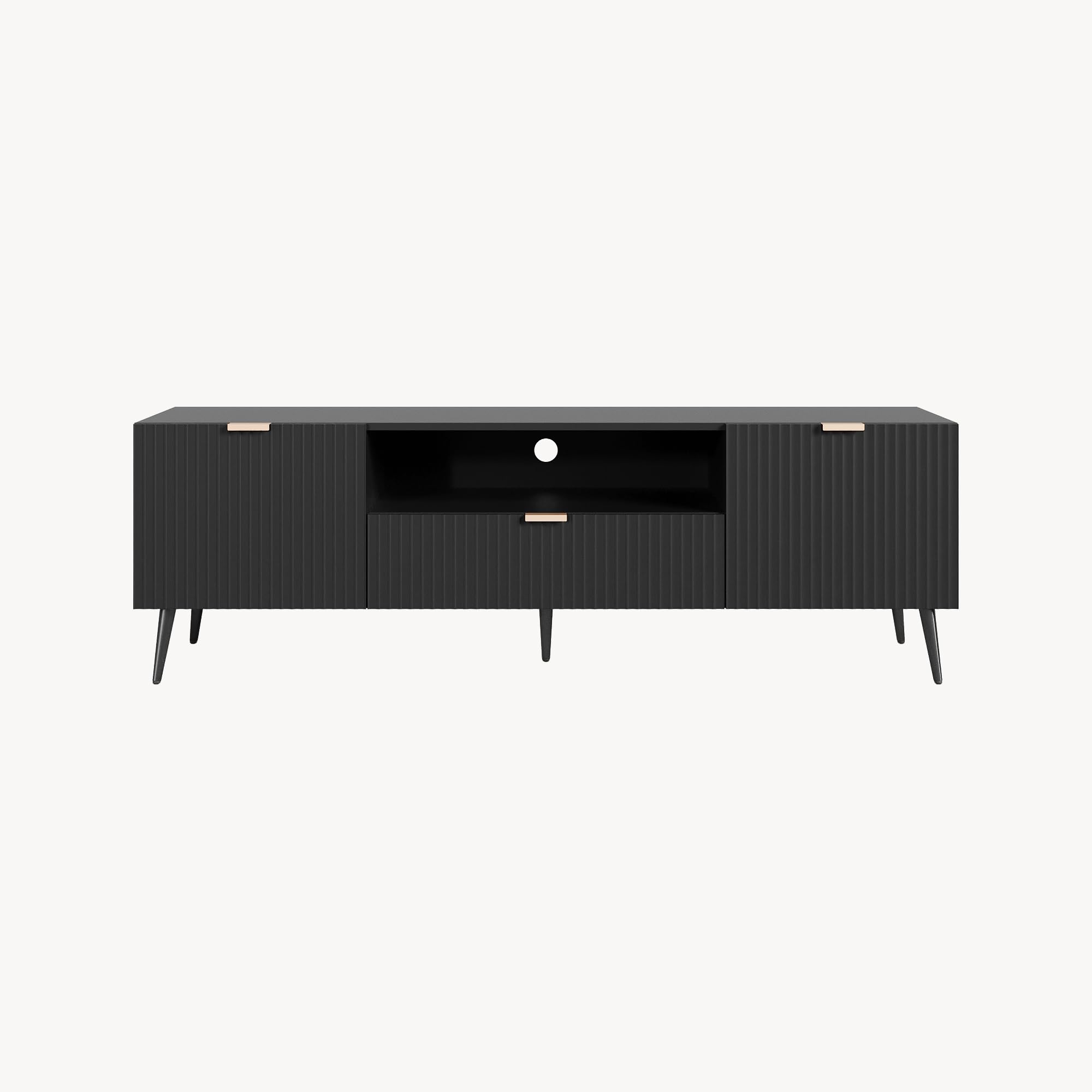 [en.casa] TV Schrank Nand Lowboard mit 2 Türen geriffelt Fernsehschrank mit Schublade 160 x 40 x 51 cm Sideboard Kommode Fernsehtisch Schwarz