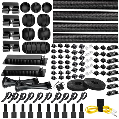 [313Pcs] Cable Management Kit, 67 Adhesive Cable Clips, Topavatop Desk