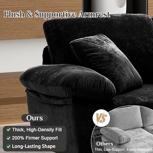 Image of OUYESSIR U-Shaped Sectional Sofa Couch, 4 Seat Sofa Set for Living Room, Convertible L-Shaped Velvet Couch Set with Chaise Lounge, Ottoman and Pillows,114 inches (Black)