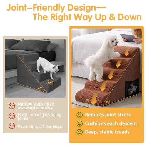 Image of Topmart High Density Foam Dog Steps 5 Tiers, Extra Wide Deep Pet Steps | Non-Slip Dog Stairs Ramp for Bed, Soft Foam Cat Ladder,Best for Older Injured, Older Pets, Cats with Joint Pain
