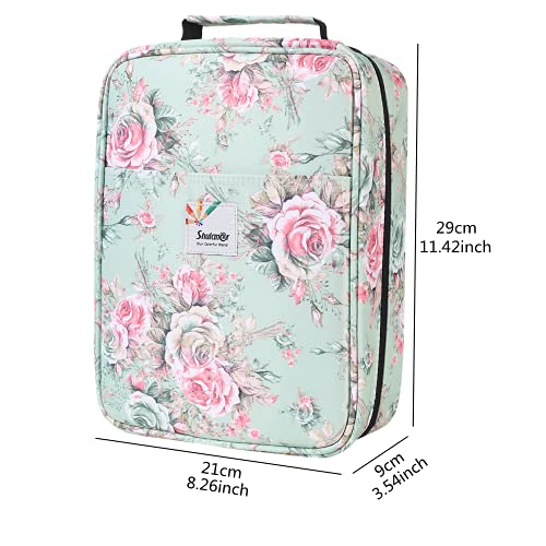 Image of Pencil Case Slot Holds 270 to 274 Colored Pencils or 180 to184 Color Gel Pens with Zipper Closure Large Capacity Nylon Pen Organizer for Artist Green Rose