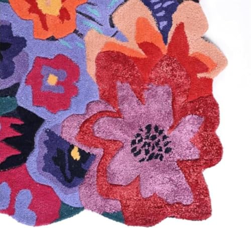 Image of Handmade Tufted Irregular Shape Wool Area Rug Botanical Design, Thick & Soft Carpet for Living Room, Bedroom Hall Room Color Multi Size 6X8 feet (180x240cm)