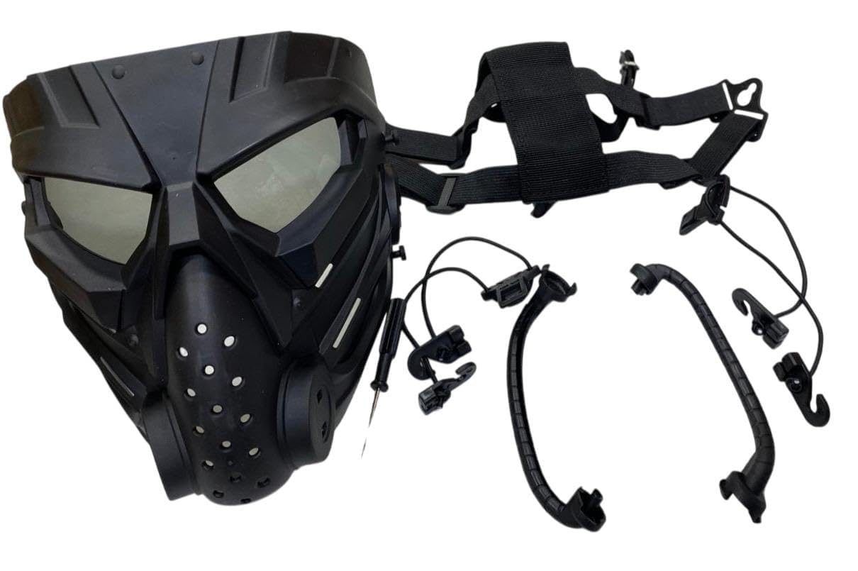 Tactical Motorcycle Face Mask with Goggles – Detachable Ventilation, Adjustable Straps & Mounting Kit (Black, Futuristic Design) Pack of 1-picture-24