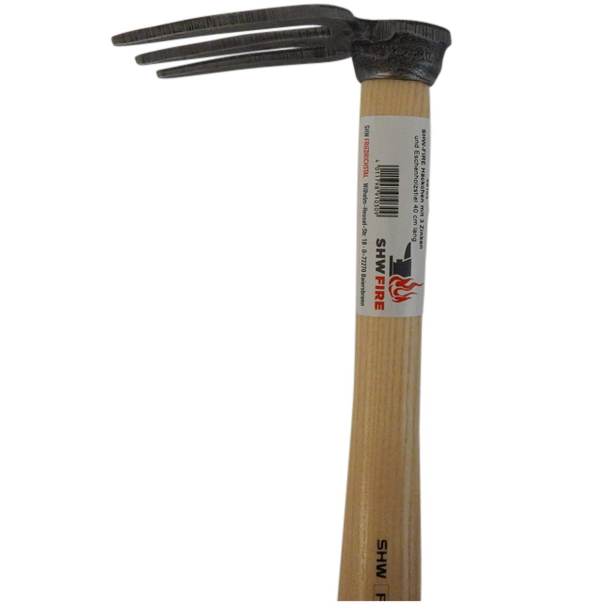 SHW-FIRE Handhacke: 3-Zinken Gartenhacke mit Eschenholzstiel - 40cm kurz - hochwertig geschmiedet