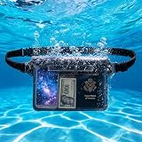 Waterproof Fanny Pack, Large Waterproof Waist Pouch with Adjustable Belt, Black Dry Bag for Phone Passport, Beach Cruise Swimming Essentials