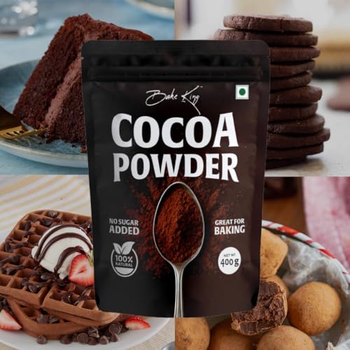 Image of BAKE KING Natural Cocoa Powder 400gm for Baking, Shake, Cake and Chocolates | Unsweetened