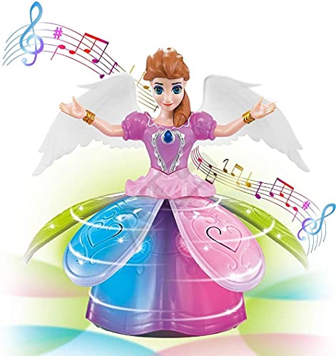 Image of Dancing Miracle Princess Toy Doll with Wings Interactive Revolving Cute Doll Colorful LED Lights and Music for Girls