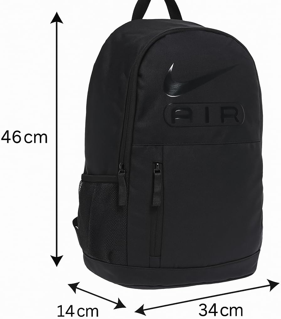 Nike Black Medium Backpack - School, Sports, or Casual Use - Black, Polyester, 21L, 3 Compartments, Water Resistant, Unisex, One Size Fits Most