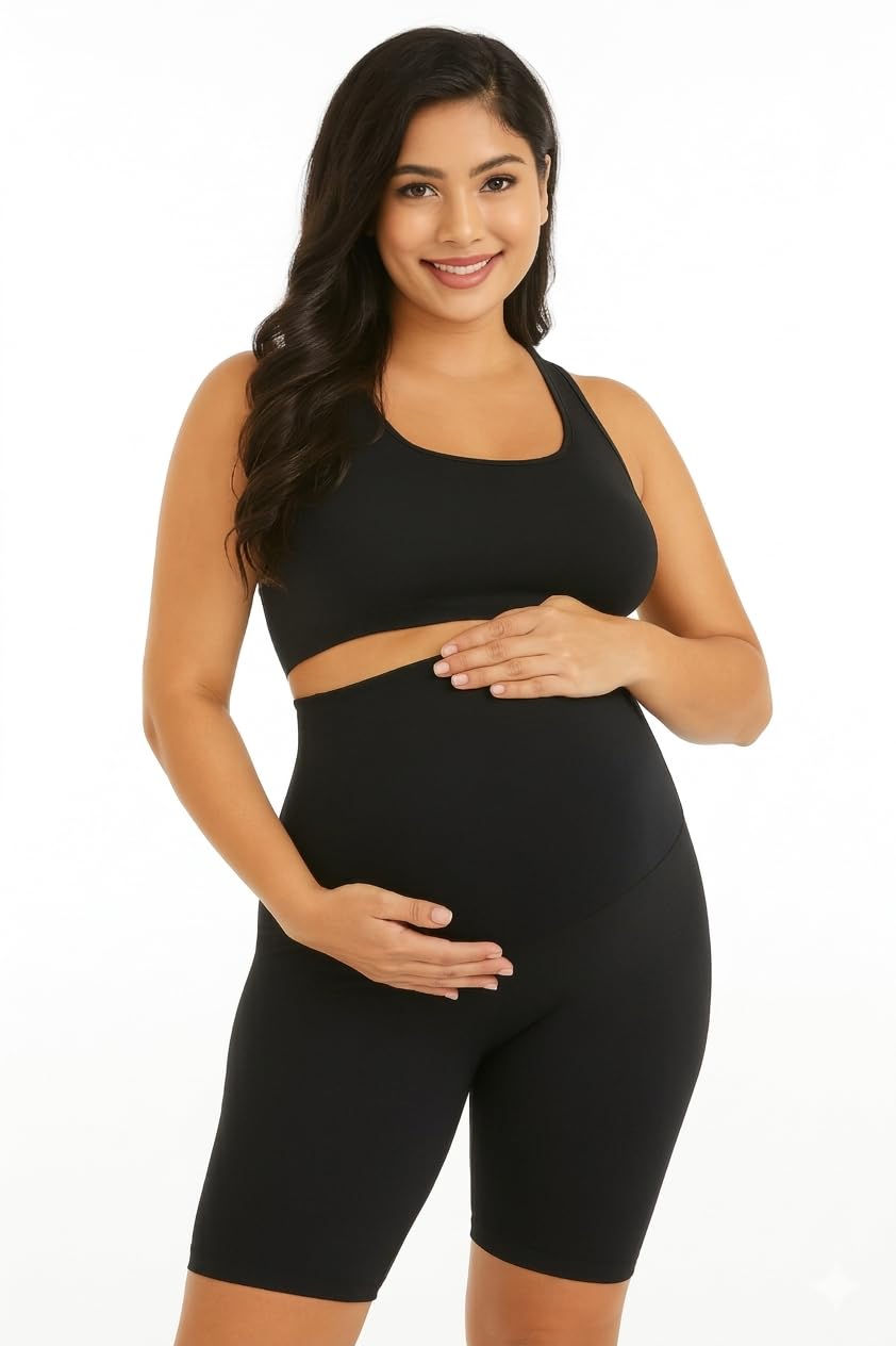 Sai's Women's High Waist & Till Knee Cotton Lycra Maternity Shorts|Pregnancy Shorts|Maternity Trouser Over The Belly for The Pre & Post Pregnancy-image-11