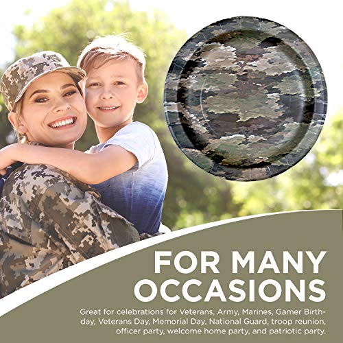 Havercamp Us Army Military Paper Plates – Authentic Camouflage Pattern Party Plates Set For Army, Military, Hunting, Camping & Birthday Party Supplies – 8 Paper Plates Pack 7” Round #TOP2