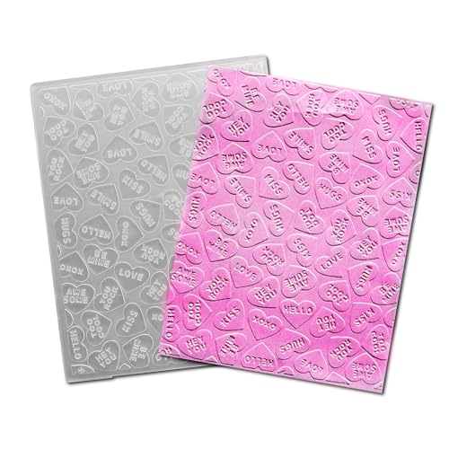 Arbuya Happy Valentine's Day Plastic Embossing Folders for Card Making Hearts Be Mine Embossing Folder for Scrapbooking Pages Paper Crafting Clay Decoration