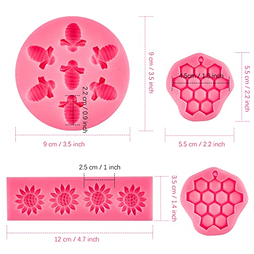 Ocmoiy 4 Pieces Bumble Bee Silicone Mold Honeycomb Sunflower And Bee Fondant Molds For Cupcake Cake Decorating Sugar Chocolate Candy Baking Mold #TOP1