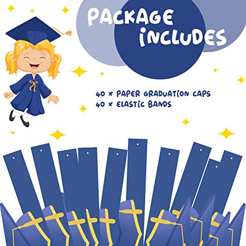Tenare 40 Pieces Paper Graduation Crown For Kids, Adjustable Paper Hats Graduation Cap With 40 Elastic String For School Class Student Grad Ceremony Party Favors (Blue) #TOP4