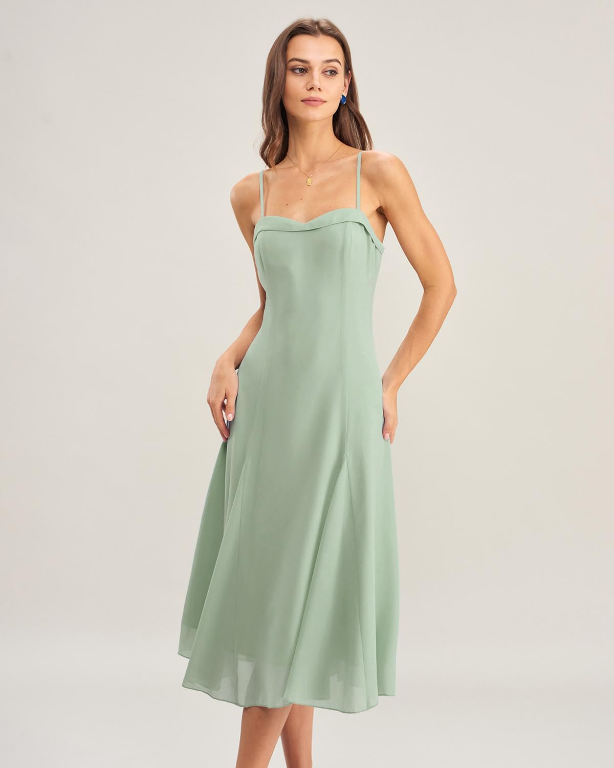 RIHOAS Formal Wedding Guest Dress A Line Sleeveless Slip Spaghetti Strap Corset Chiffon Elegant Party Midi Dress - Image 3