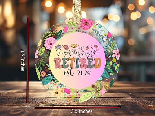 Retired Est. 2024 Ornamento acrílico 9 cm UV adesivo transferência design floral, presente de presen