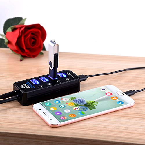 Usb 3.0 Hub, Tendak Usb Hub With 4 Usb 3.0 Data Ports + 1 Usb Smart Charging Port And Power Supply Adapter With Individual On/Off Port Switches For Ps4 Pro Ps4 Slim Xbox One #TOP6