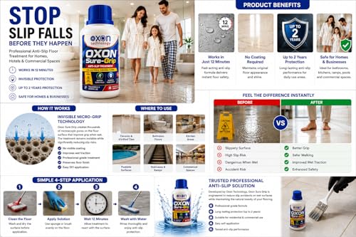Image of Anti-Slip Floor Treatment for Bathroom Tiles, Ceramic & Stone Floors - Non-Slip Treatment for Wet Surfaces, Swimming Pools - Safe for Kids & Elderly - 50 sq.ft Coverage