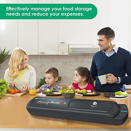 Automatic Vacuum Sealer Machine Bag Sealer Provide 10 Vacuum Bags, One-Touch Vacuum Sealer for Food Preservation Dry & Moist Food Modes with for Use in Camping and Home - Black