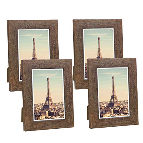 6x4 Photo Frames Distressed Brown Wood Picture Frames for Tabletop Display and Wall Decoration, Set of 4 (CWH-4x6-BR)