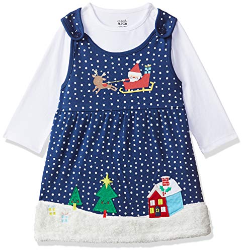 Image of miniklub Girls Blue & White Printed Pure Cotton Top With Skirt