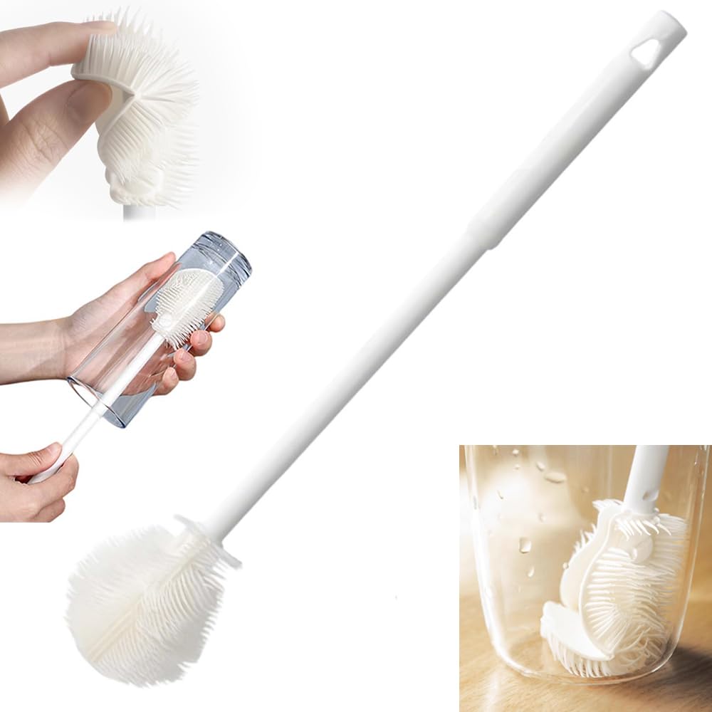 360° Soft Bristle Silicone Cup Brush,Foldable Brush Head, Easy to Clean The Bottom of The Cup, Long Handle Water Bottle & Narrow Neck Container Cleaner (1)