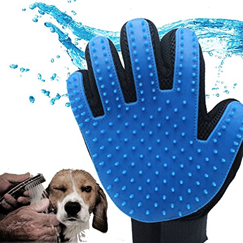 Cestlafit Pet Dog Cat Grooming Guante cepillo y bolsa de lavado baño Set, deshedding guante y bolsa de malla de poliéster para ducha