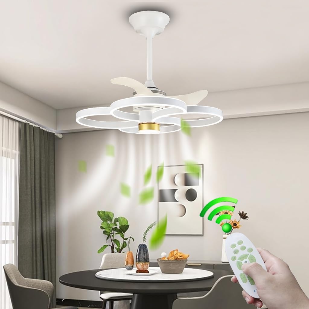 Ventilateur de plafond silencieux 6 vitesses pales réversibles avec éclairage variateur blanc