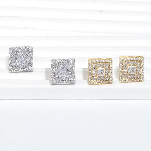 Miniatura 2 de Pendientes de tuerca LuReen para Hombre Mujer - Juego de pendientes de tuerca chapados en oro de 18 quilates con circonita cúbica, pendientes de