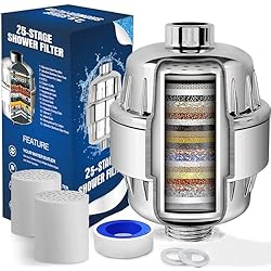 Purificador De Agua Fluor Filtro Ducha, Nivel 25 Filtro Agua Ducha, Purificador de Agua Profunda Filtro Ducha Antical, Filtro de Agua Aara Ducha, Elimina Cloro y Flúor, Evitar Que el Cabello y la Piel se Resequen