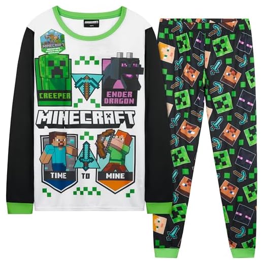 Get Trend Fortnite Pijama Niño Manga Larga, Conjunto Pijama para Niños y Adolescentes, Lounge Set Cálido, Ropa de Dormir, Regalo Gamer (7-8 Años, Azul/Verde Minecraft)