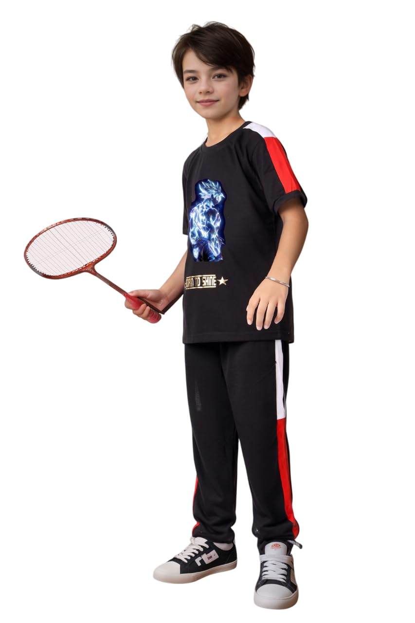 KEENUU Kids' Round Neck Design Night Suit Set,Half Sleeve T-Shirt & Trouser for Kids Nightwear-image-5