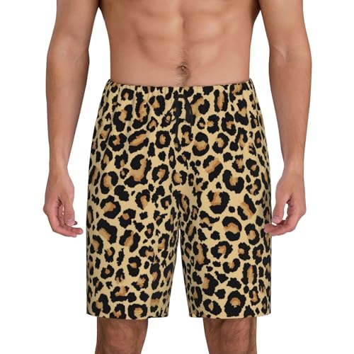 Leopard Print Print Men’s Sleep Shorts Bottoms Soft Comfy Pajama Wear Pants With Drawstring Pockets