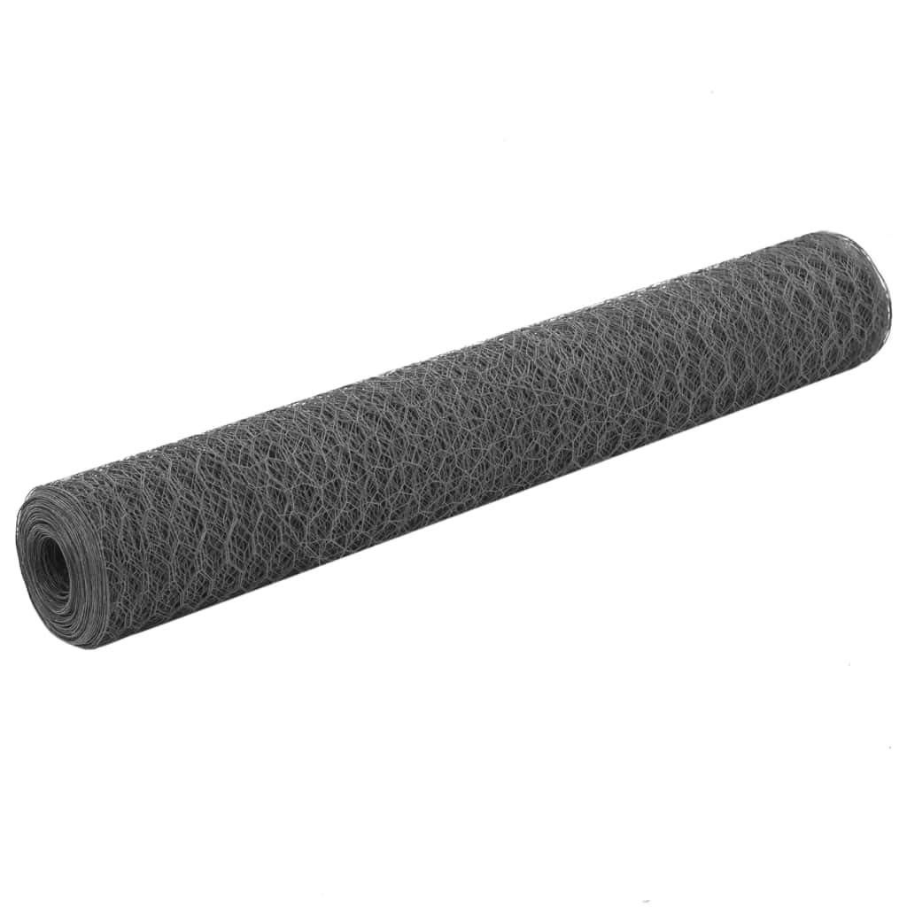 mewmewcat Grillage a Poule, Cloture Jardin, Grillage pour Jardin, Hexagonal, Acier Gris 25x1 m Maille 50 mm