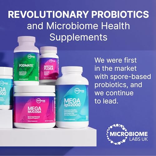 Microbiome Labs MegaSporeBiotic – Sporenbasiertes Probiotikum mit 4 Bacillus-Stämmen, aktive Bakterien für Männer & Frauen, vegan, zur Unterstützung der Darmflora, lagerstabil, 60 Kapseln