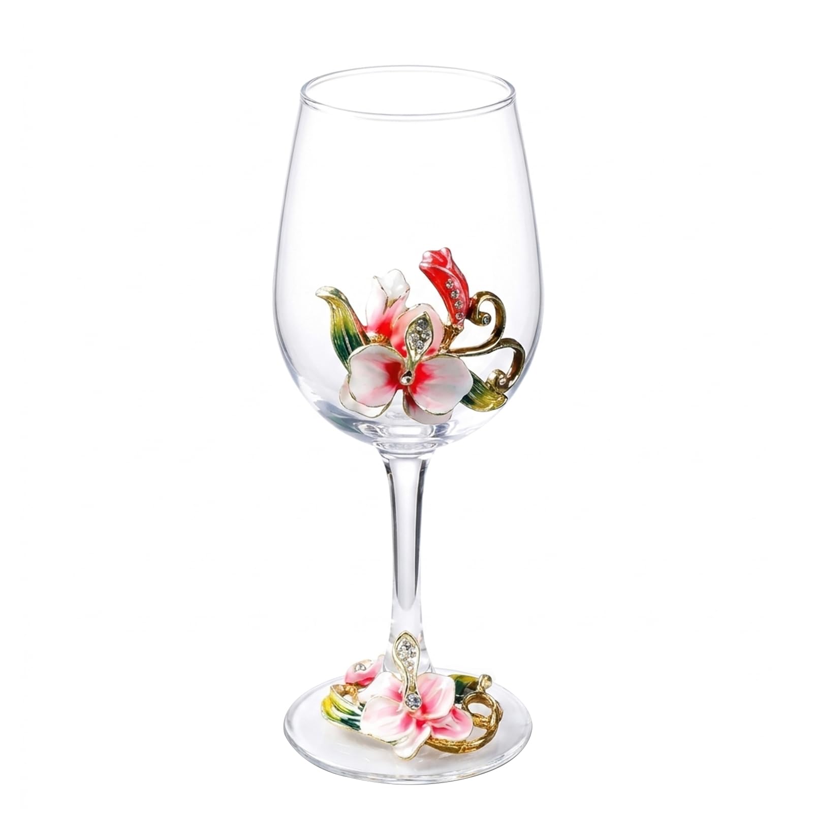 XUDREZ Painted Enamel Flower Lead-Free Wine Glasses 320ml Red White Crystal — image 1