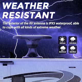 Outdoor RV TV Antenna for Camper, Digital 4K HDTV RV Antenna Roof Mount with Booster for Local Channels, 360° Omni-Directional, Long Range, 16.4FT Cable, for Smart TV, Trailer, Truck, Caravan