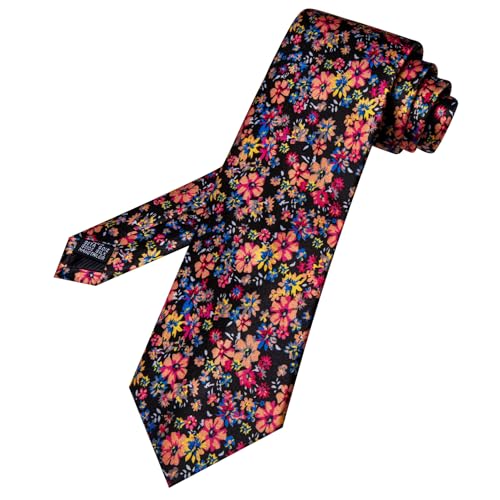Image of Barry.Wang Floral Ties for Men Flower Necktie with Tie Clip Formal