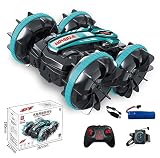 SNFHL Voiture Tout-Terrain amphibie étanche pour Enfants avec télécommande 2 4 GHz télécommande rotative à 360 ° pour l'eau et la Terre, Cyan- Double Control