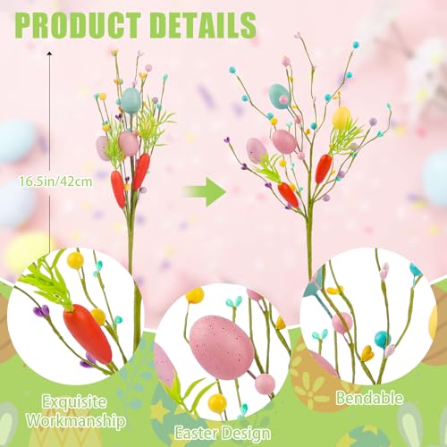HOHOTIME-6pcs-Artificial-Easter-Stems-with-Eggs-Carrots-165in-Spring-Floral-Picks-for-Vase-Pink-Yellow-Blue-Easter-Table-Centerpieces-Home-Decor-Plastic-Foam-Easter-Decoration-Twig-Branches HOHOTIME 6pcs Artificial Easter Stems with Eggs Carrots 165in Spring Floral Picks for Vase Pink Yellow Blue Easter Table Centerpieces Home Decor Plastic Foam Easter Decoration Twig Branches