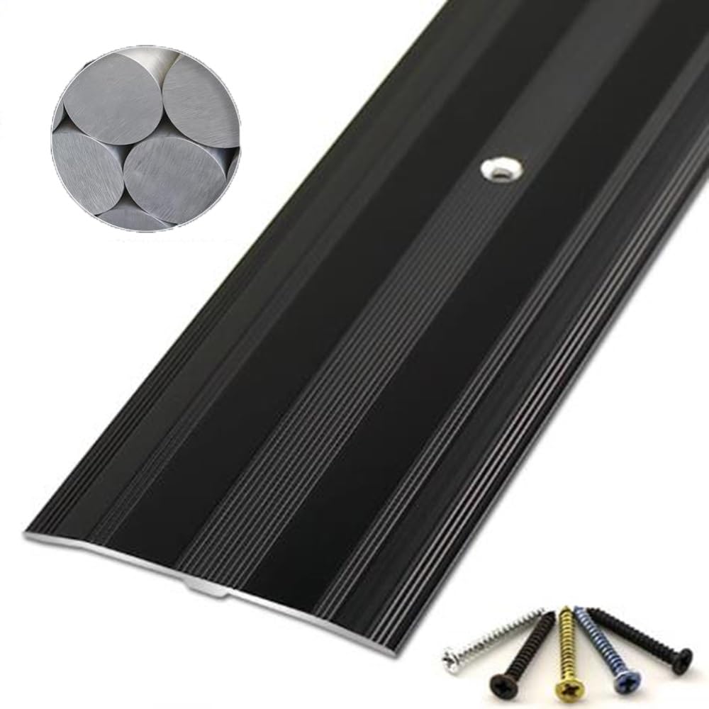 Floor Transition Strip，2 3/8" Metal Threshold Strip for Doorways, 35.4in Aluminum Flat Divider Strip Non Slip Material for Joining Floor Gaps
