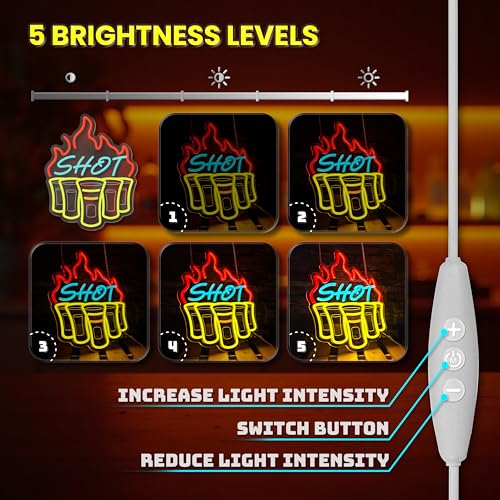 Image of Shot Neon Signs for Wall Decor, Bar Neon Sign, Dimmable Acrylic LED Lights for Home Bar Pub Club Bistro Man Cave Restaurant Party Decorations Gift