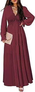 Womens Casual Boho Deep V Neck Short Sleeve Long Dress