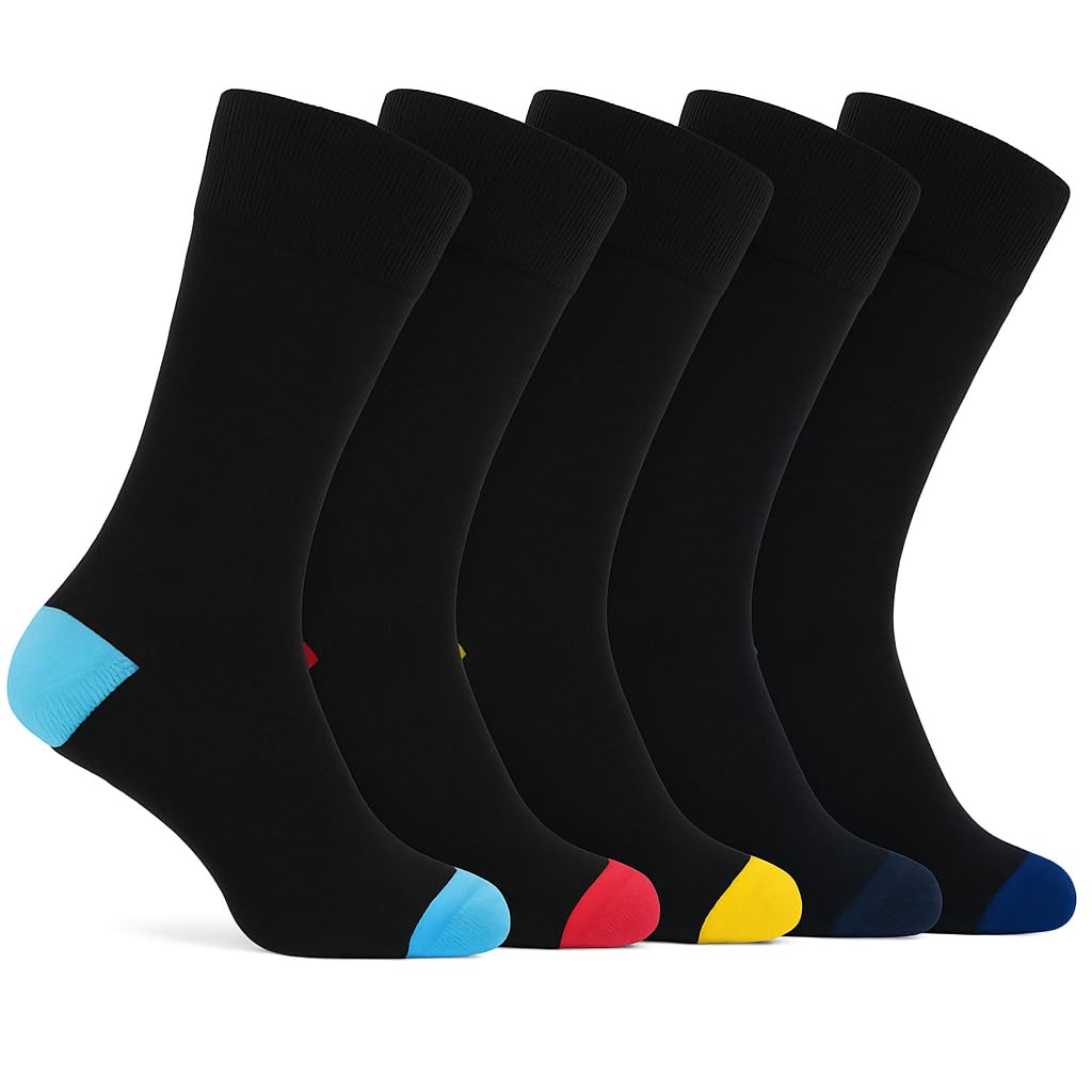 Pierre Klein Men's Assorted 6-Pairs Coloured Heel & Toe Socks - Smart Dress Look - Suitable For Work And Casual Wear - Cotton Rich, Breathable And Durable - Uk 6-11 (Eur 39-46) - Colours