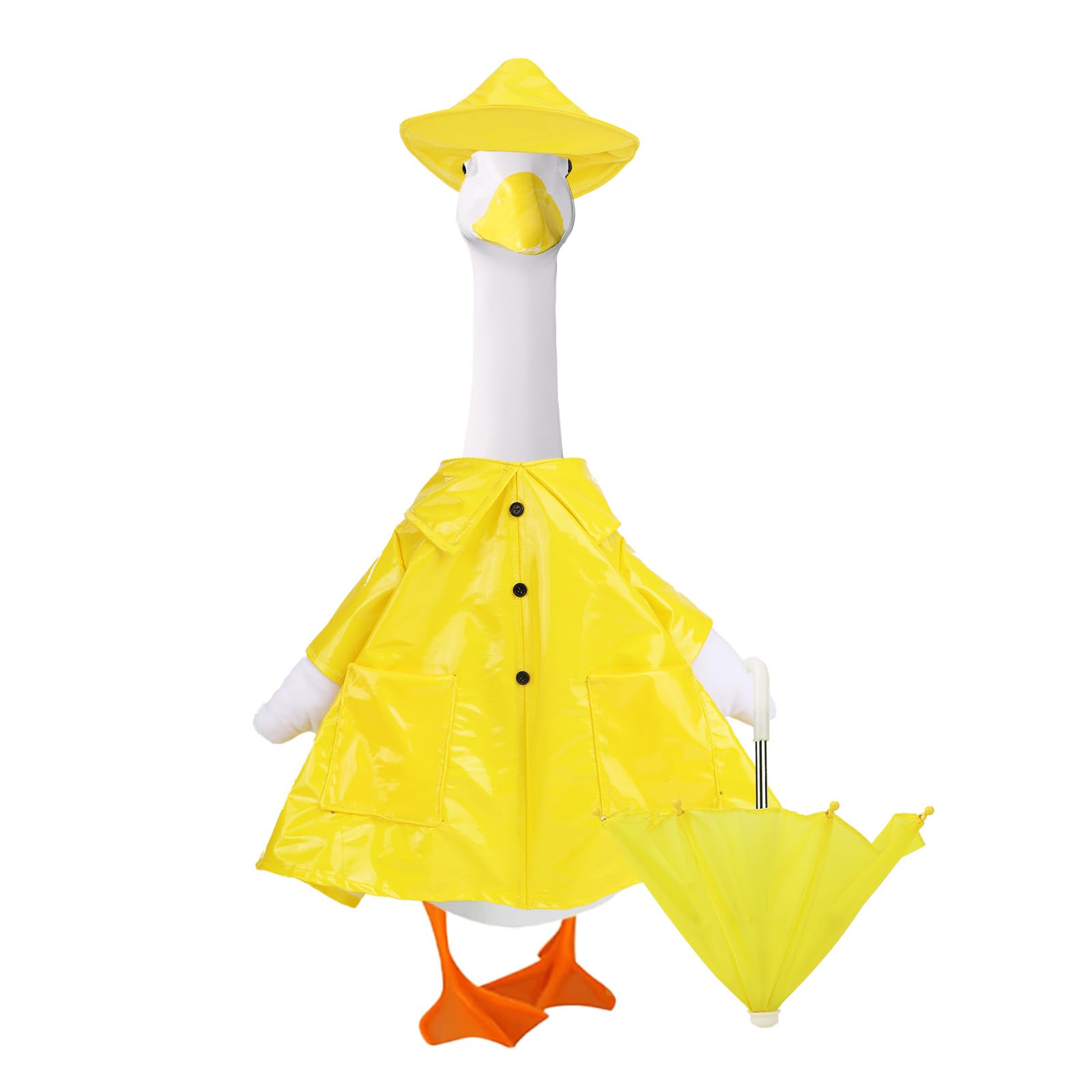 Raincoat Porch Goose Outfits, Waterproof Porch Goose Clothes Patio Statue Costume with Umbrella & Hat for Outdoor Lawn Garden Decor (Yellow)