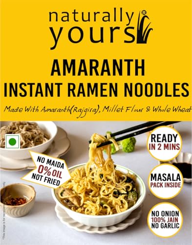 Image of Naturally Yours Amaranth Instant Ramen Noodles | Amaranth, Millet & Whole Wheat | High Protein | No Maida, No MSG, Not Fried | No Onion No Garlic, Jain Friendly | Ready in 2 Minutes | 175g Pack