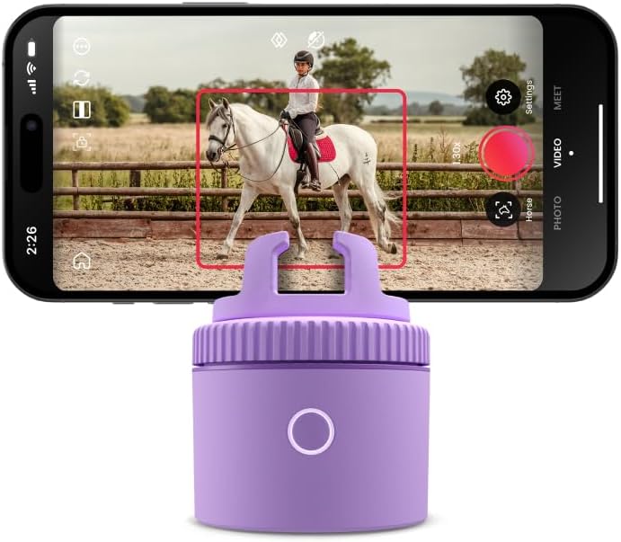 Pivo Equestrian Lite Auto Horse, Face and Body Tracking, Ai-Powered 360° Rotation Smartphone Holder, Equine Coaching, Auto Zoom Handsfree Photo & Video Recording - Purple